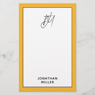 Trendy Bold Mustard Yellow Monogram Stationery