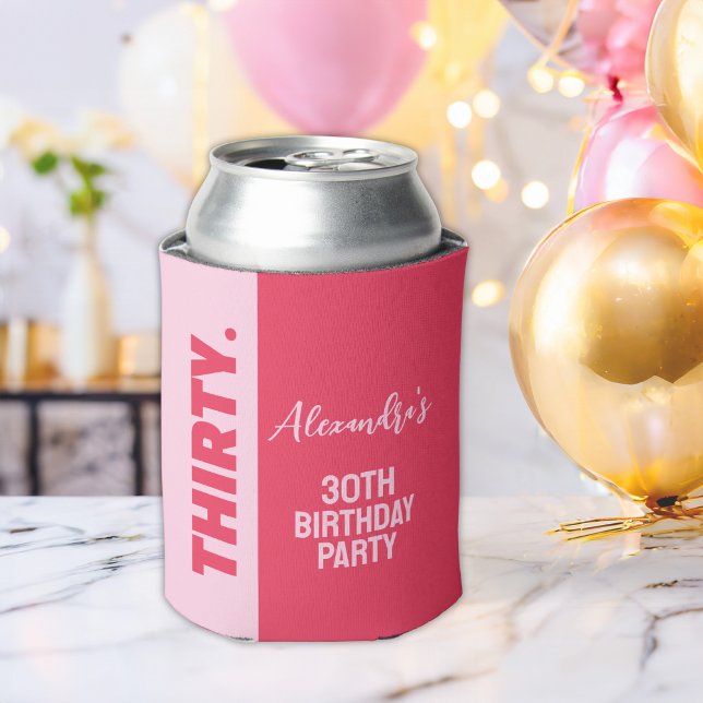 Trendy Bold Pink and Red Girly 30th Birthday Can Cooler (Creator Uploaded)