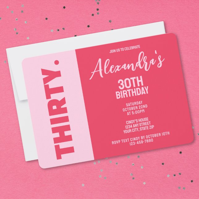 Trendy Bold Pink and Red Girly 30th Birthday Invitation (Creator Uploaded)