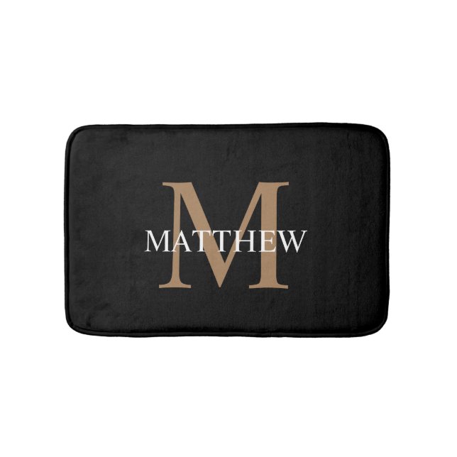 Trendy Bold Typography & Name Monogram Bath Mat (Front)