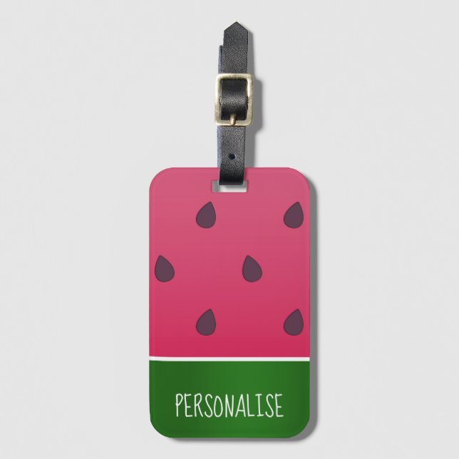 Trendy Bold Watermelon Custom Text Luggage Tag (Front Vertical)