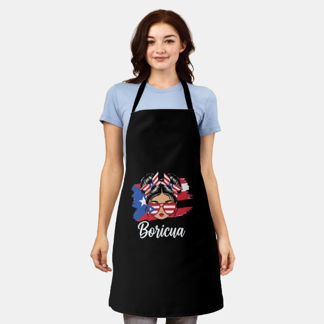 Trendy Boricua Girl Puerto Rico Flag Apron (Worn)