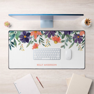 Trendy Botanical Foliage Pattern Monogrammed Decal Desk Mat