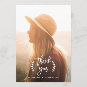 Trendy Botanical   Graduation Photo Thank You Card