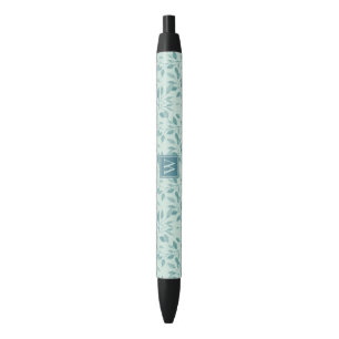 Trendy Botanical Greenery Print With Chic Monogram Black Ink Pen