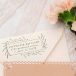 Trendy Botanical Leaves Frame Name Return Address Rubber Stamp<br><div class="desc">This botanical themed return address rubber stamp features trendy hand-drawn leaves framing an elegant serif and italics typography. To customise this design with your own details,  simply click on "Personalise this template". Perfect for a small business owner or anyone wanting a touch of style on their mail!</div>