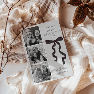 Trendy Bow 3 Photo Galentines Day Card