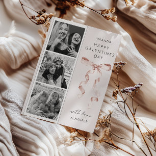 Trendy Bow 3 Photo Galentines Day Card