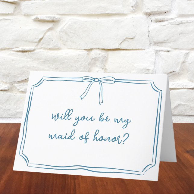Trendy Bow Dusty Blue Maid of Honour Proposal Card (Creator Uploaded)