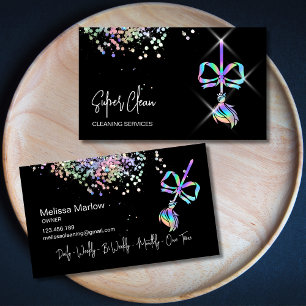 Trendy Bow Maid Cleaning House Sparkling Holograph Business Card