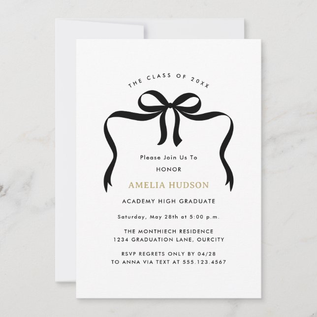 Trendy Bow Ribbon Graduate Photo Graduation Party Invitation (Front)