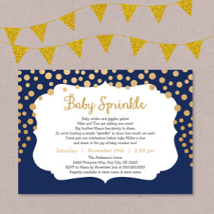 Trendy boy baby sprinkle invitations, navy gold invitation