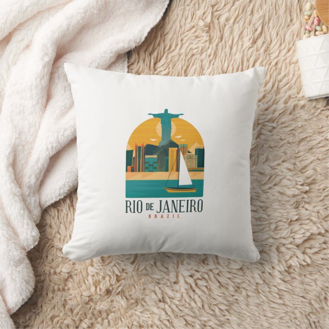 Trendy Brazil City Rio de Janeiro Vintage  Cushion (Blanket)