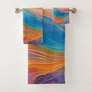 Trendy Bright Abstract Blue yellow Pattern Bath Towel Set