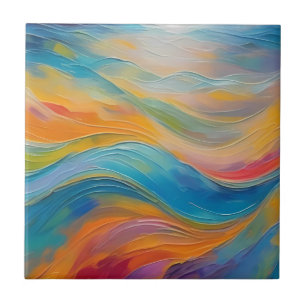 Trendy Bright Abstract Blue yellow Pattern   Ceramic Tile