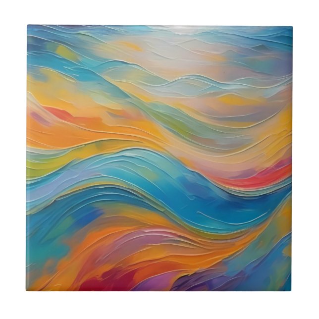 Trendy Bright Abstract Blue yellow Pattern   Ceramic Tile (Front)