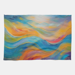 Trendy Bright Abstract Blue yellow Pattern Tea Towel