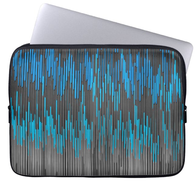 Trendy Bright Blue Black  ZigZag Chevron Pattern Laptop Sleeve (Front)