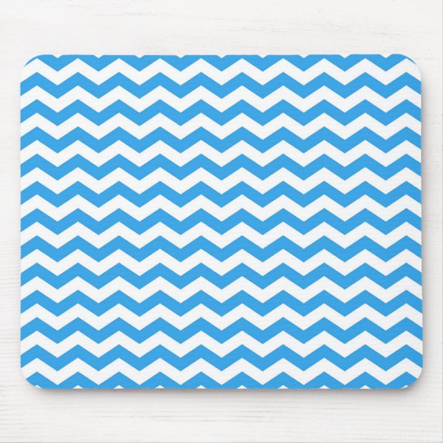 Trendy, bright blue chevron zigzag stripes. mouse pad (Front)