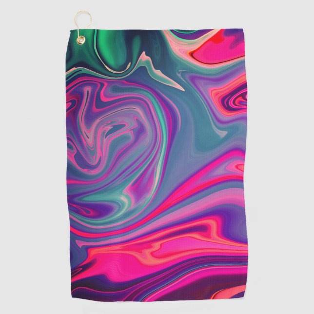 Trendy Bright Blue Pink Green Abstract Pattern Golf Towel (Front)