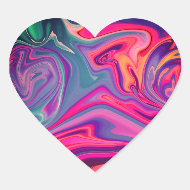 Trendy Bright Blue Pink Green Abstract Pattern Heart Sticker (Front)