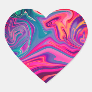 Trendy Bright Blue Pink Green Abstract Pattern Heart Sticker