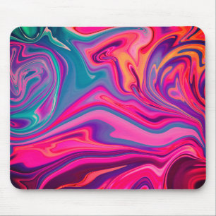 Trendy Bright Blue Pink Green Abstract Pattern Mouse Pad