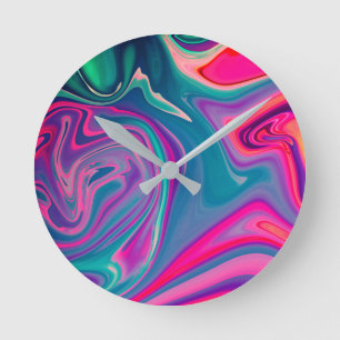 Trendy Bright Blue Pink Green Abstract Pattern Round Clock