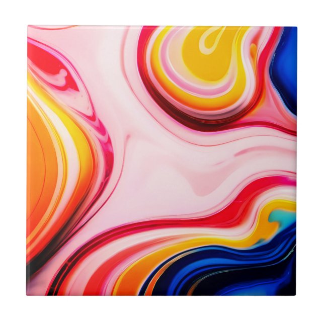 Trendy bright Blue Pink yellow white faux marble Ceramic Tile (Front)