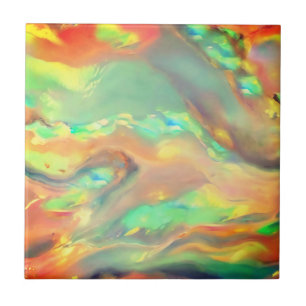Trendy bright colourful faux holographic opal ceramic tile