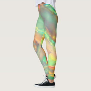 Trendy bright colourful faux holographic opal leggings