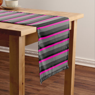 trendy bright neon pink black and grey striped short table runner