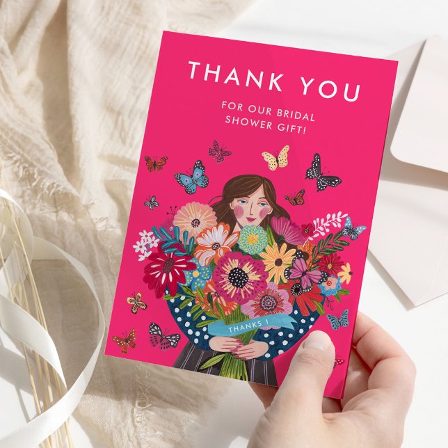 Trendy Bright Pink Bridal Shower  Thank You Card (Trendy Bright Pink Bridal Shower Thank You Card)