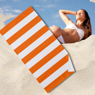 Trendy Bright Summer Hot Orange Horizontal Stripes Beach Towel