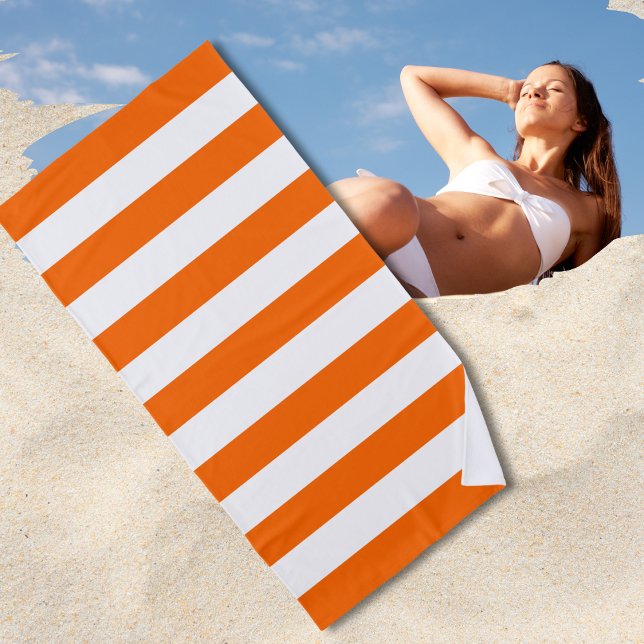 Trendy Bright Summer Hot Orange Horizontal Stripes Beach Towel (Creator Uploaded)
