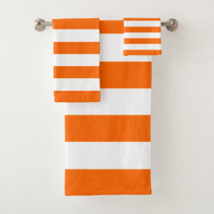 Trendy Bright Summer Hot Orange Stripes Bath Towel Set