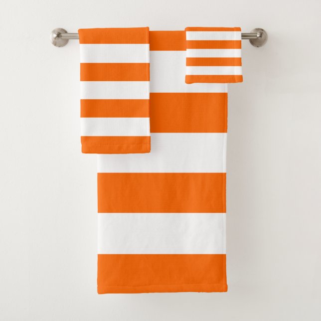 Trendy Bright Summer Hot Orange Stripes Bath Towel Set (Insitu)