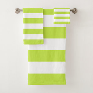 Trendy Bright Summer Lime Green Stripes Bath Towel Set