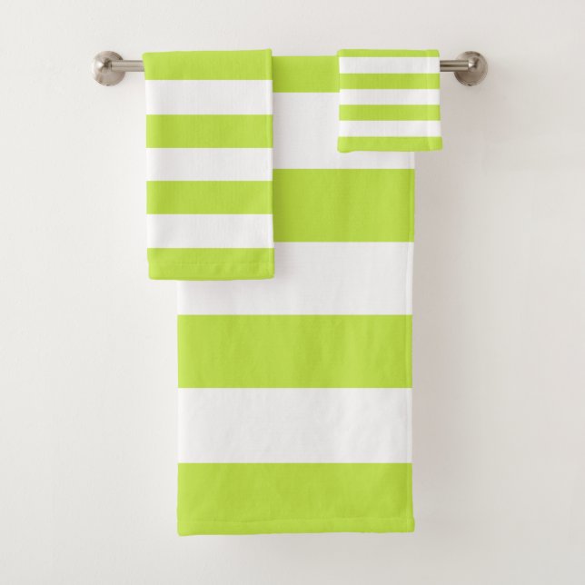 Trendy Bright Summer Lime Green Stripes Bath Towel Set (Insitu)