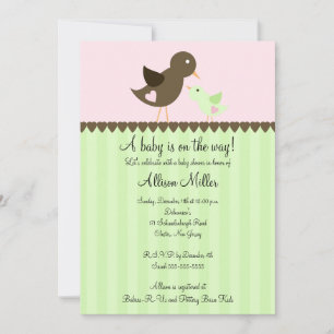Trendy Brown Baby Bird with Mum Baby Shower Invitation