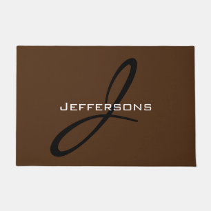 Trendy Brown Black Monogram Family Name Doormat