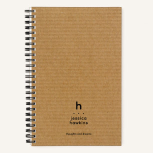 Trendy Brown Cardboard Modern Rounded Monogram Notebook