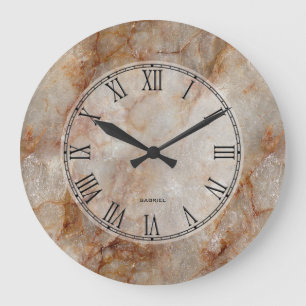 Trendy Brown Faux Marble Stone Pattern Large Clock