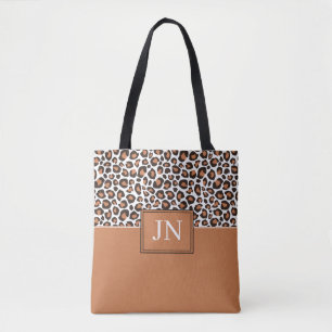 Trendy Brown Leopard Print with Initials Tote Bag