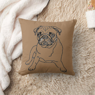 Trendy Brown Pug Dog Drawing Cushion Pillow