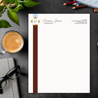 Trendy Brown Stripes Gold Logo Custom Letterhead