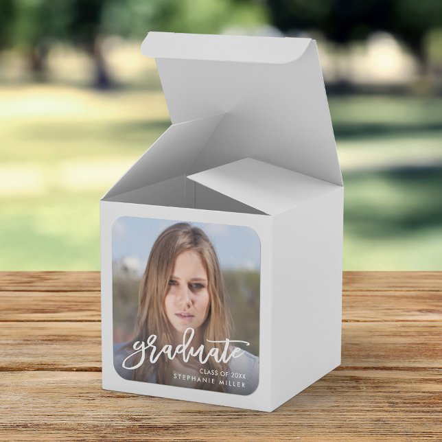 Trendy Brush Script Photo Graduate Graduation Square Sticker (Creator Uploaded)
