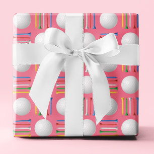 Trendy Bubblegum Pink Golf Ball and Tee Gift Wrapping Paper
