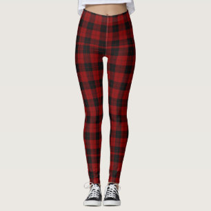 Trendy Buffalo Plaid Red Black Checks Lumberjack Leggings