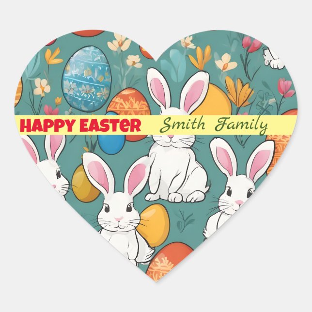 Trendy Bunny Easter Collection Heart Sticker (Front)